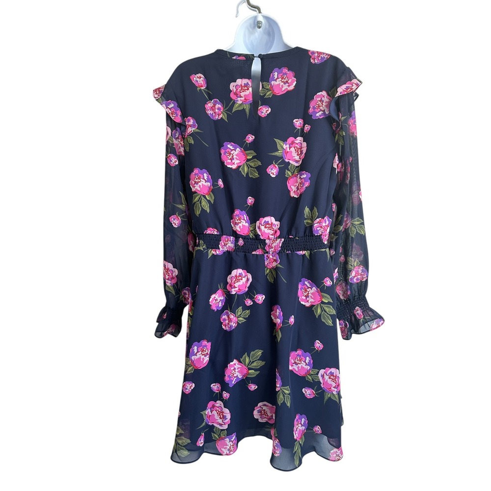 Maison Jules Navy Floral Dress Flowy Smocked Romantic Boho Chic Travel Large NWT - Picture 3 of 16